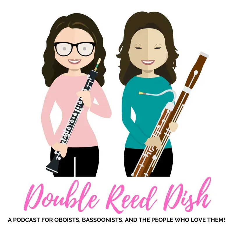Double Reed Dish podcast logo, featuring two woodwind musicians